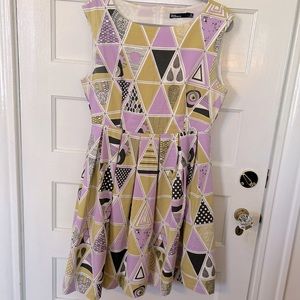 ModCloth Dear Creatures A-line pleated geometric print dress size XL
